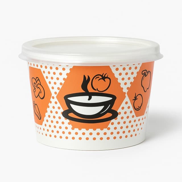 16oz Turuncu Desenli Karton Çorba Kasesi